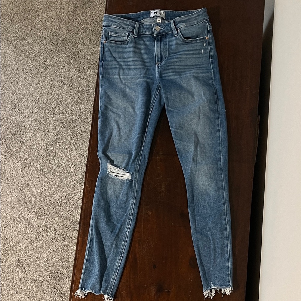 PAIGE Blue Ripped Ankle Jeans